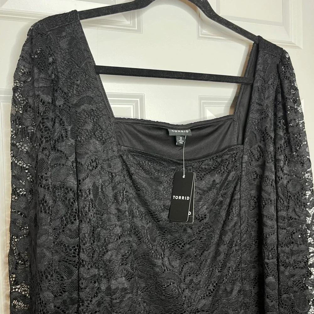 Torrid NEW Lace Sweetheart Black Long Sleeve Top Plus 2X 18-20 Square Neckline - Picture 8 of 14